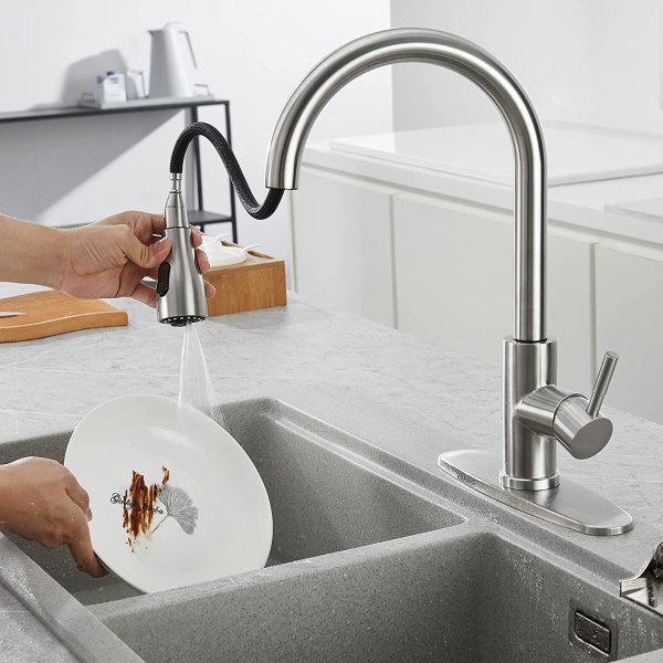 J-HVA Stainless Steel Kitchen Sink Faucet  with Pull Down Sprayer