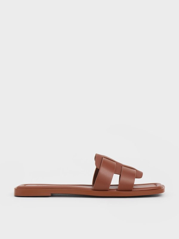 Trichelle Interwoven Leather Slide Sandals - Dark Brown