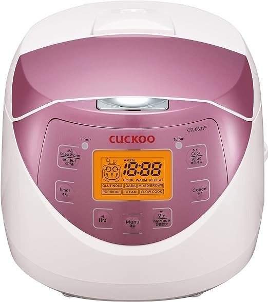 CR-0631F | 6-Cup (Uncooked) Micom Rice Cooker | 8 Menu Options: White Rice, Brown Rice & More, Nonstick Inner Pot, Made in Korea | White/Pink