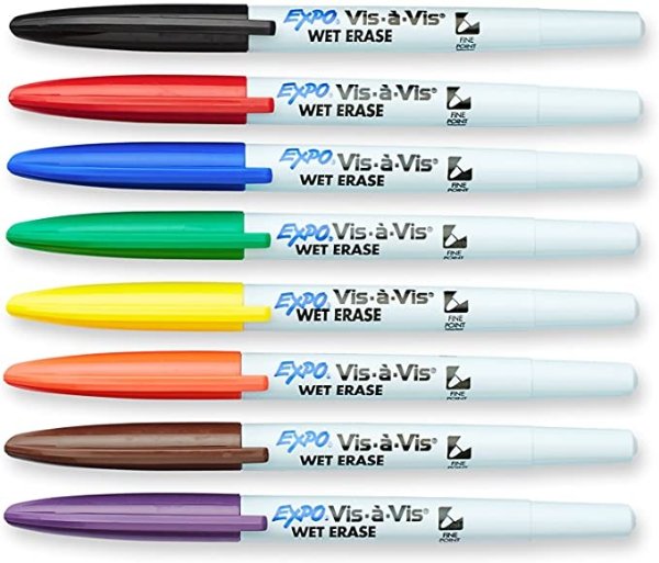 16078 Vis-A-Vis Wet-Erase Overhead Transparency Markers, Fine Point, Assorted Colors, 8-Count