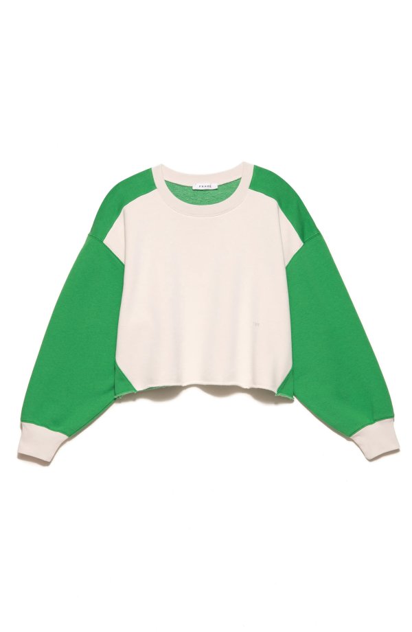 Crop Colorblock Cotton Blend Fleece Sweatshirt