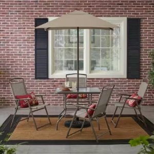 StyleWell Amberview 6-Piece Steel Square Outdoor Dining Set in Brown with Umbrella