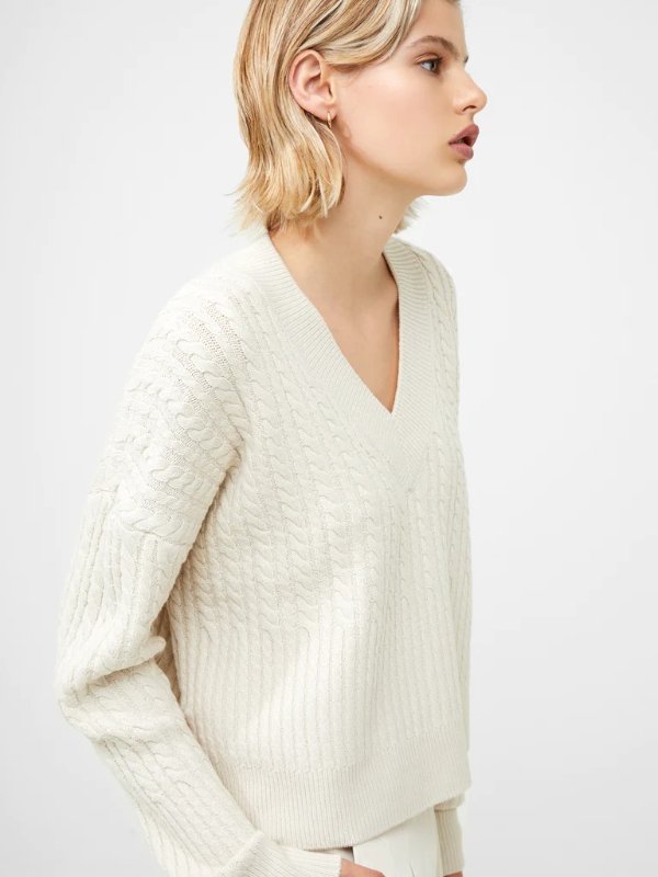 Babysoft Cable Knit V Neck Sweater Classic Cream | French Connection US
