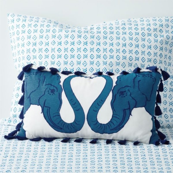 Munnar Blue Embroidered Elephant Kids Throw Pillow by John Robshaw | Crate & Kids
