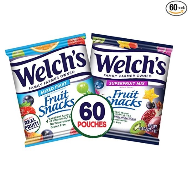 Fruit Snacks, Mixed Fruit & Superfruit Bulk Variety Pack, Gluten Free, 0.9 oz Individual Single Serve Bags (Pack of 60)