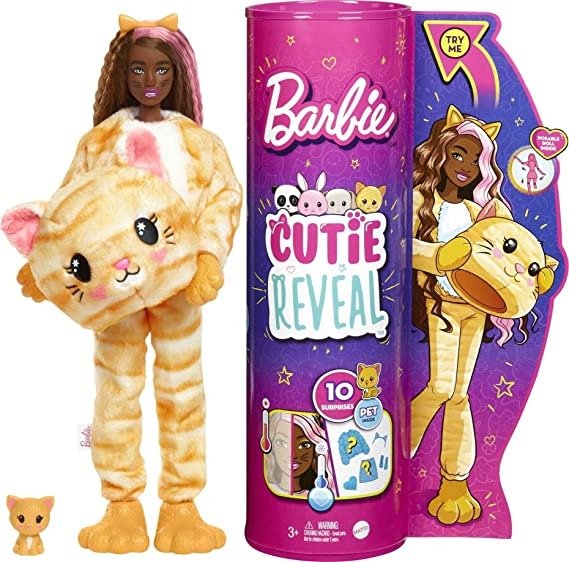 Cutie Reveal Doll with Kitty Plush Costume & 10 Surprises Including Mini Pet & Color Change, Gift for Kids 3 Years & Older