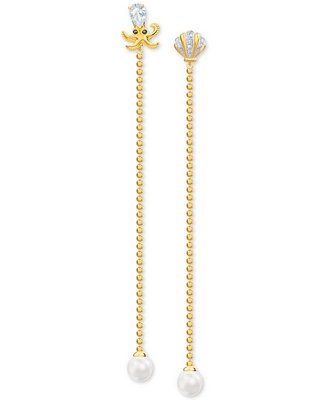 Gold-Tone Crystal & Imitation Pearl Ocean-Motif Convertible Mismatch Earrings