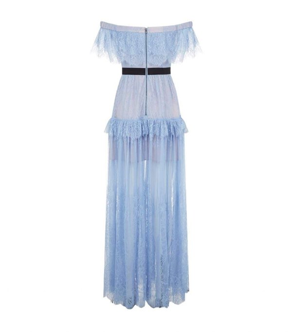 Lace Off-The-Shoulder Blue Dress - We Select Dresses