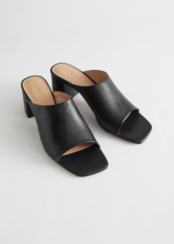 Squared Toe Heeled Leather Sandals