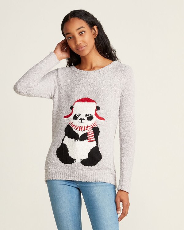 Christmas Panda Sherpa Long Sleeve Sweater