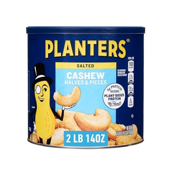 Cashew Halves & Pieces, Salted, 46 Ounce Canister