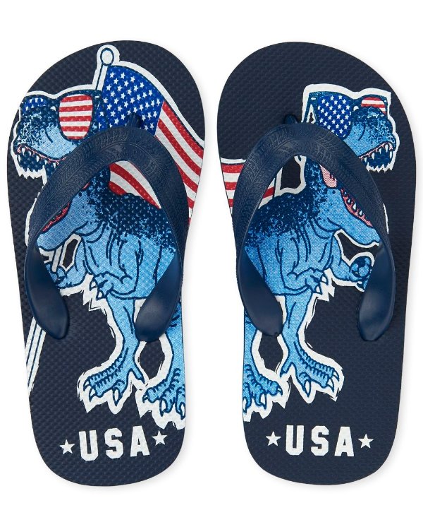 Boys Americana 'USA' Dino Flag Flip Flops