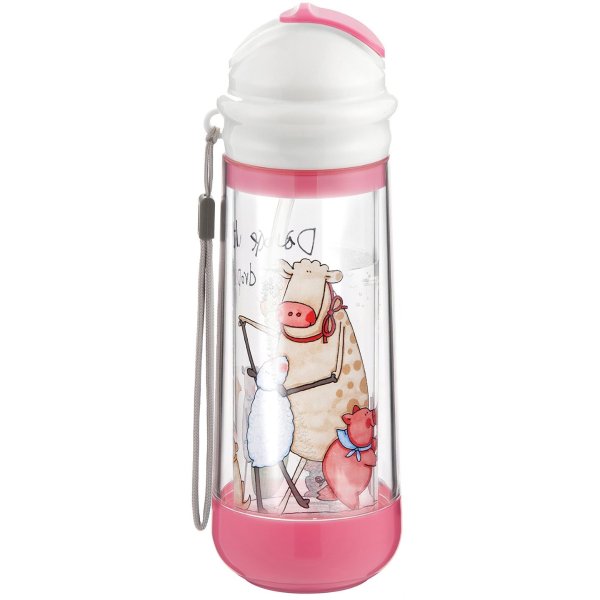 Sip Art 14 oz. Double Wall Glass Bottle with Straw, Cupcake/Farm