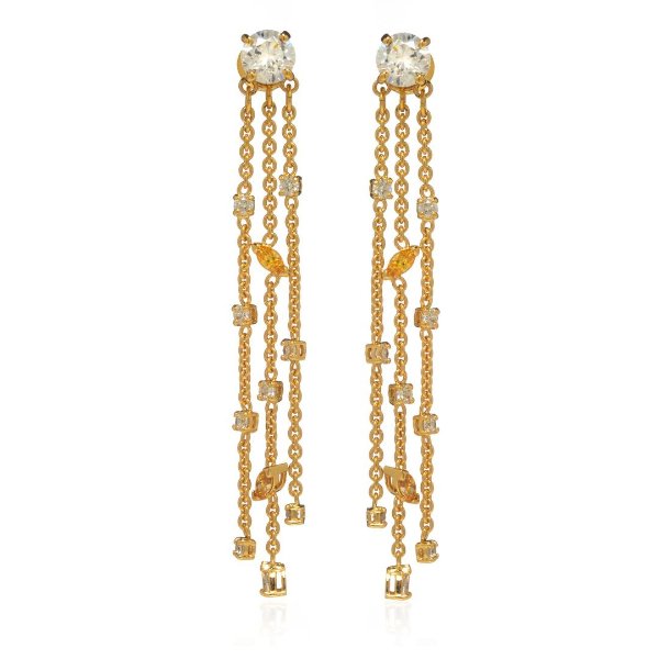 Botanical Gold Tone And Czech White Crystal Earrings 5535791