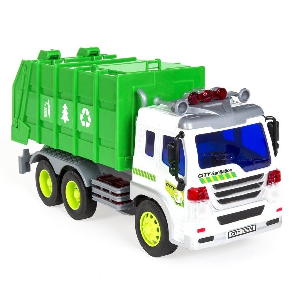1/16 Scale Friction Powered Toy Recycling Garbage Truck - Green