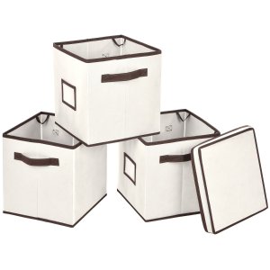 MaidMAX Set of 3 Stackable Storage Cubes Fabric Containers Organizers Drawers with 1 Top Lid