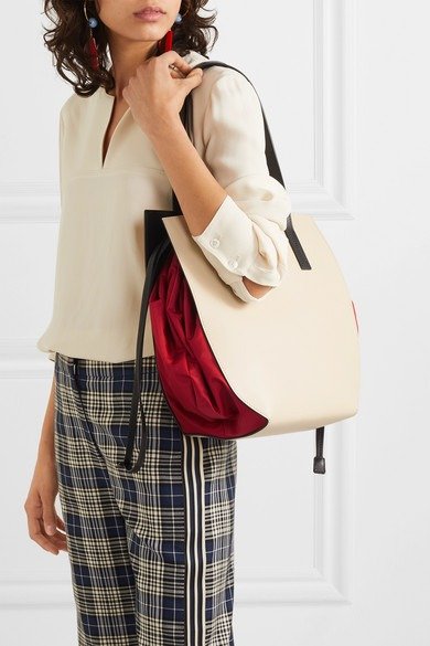 Color-block leather and satin shoulder bag