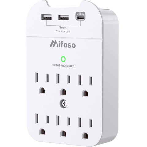 Mifaso 6美标 3 USB (USB-C  + 2 USB-A) 防浪涌插座