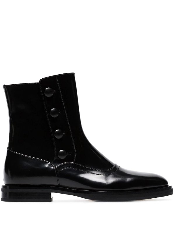 black Button-detail leather ankle boots
