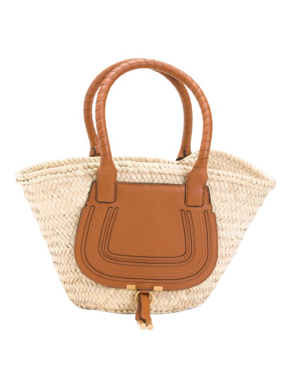 Made In Spain Marcie Small Basket Bag In Raffia And Leather