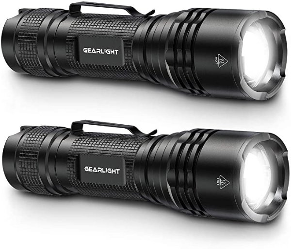 TAC LED Tactical Flashlight [2 PACK] - Single Mode, High Lumen, Zoomable, Water Resistant, Flash Light - Camping, Outdoor, Emergency, Everyday Flashlights with Clip