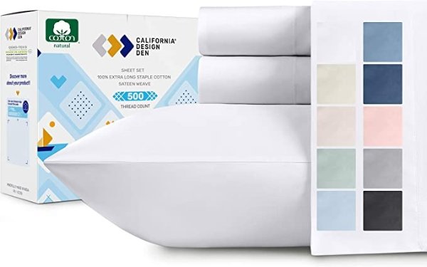 500-Thread-Count 100% Cotton Sheet Pure White Queen-Sheets Set, 4-Piece Extra Long-Staple Combed Cotton Best-Bedding Sheets for Bed, Soft & Silky Sateen Weave Fits Mattress 16, Deep Pocket