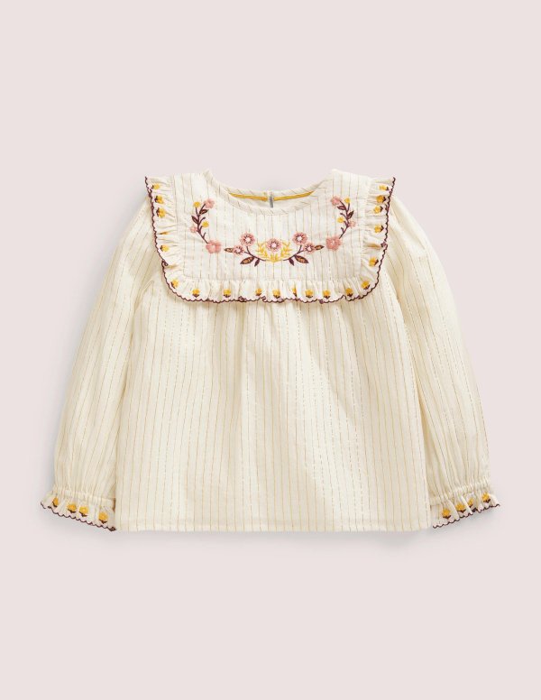 Frill Embroidered Woven Top - Ivory Embroidered Floral | Boden US