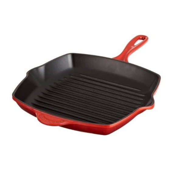  Enamed Cast-Iron 10-1/4-Inch Square Skilt Grill, Cerise (Cherry Red)