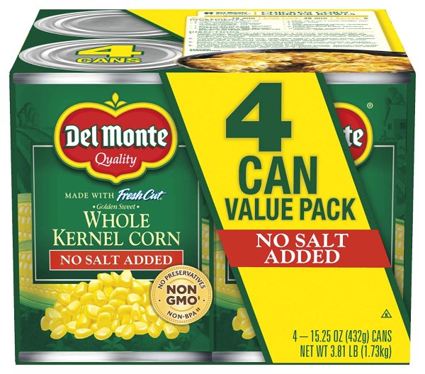 Del Monte  Fresh Cut Golden Sweet Whole Kernel Corn With No Added Salt 4-15.25 Oz.