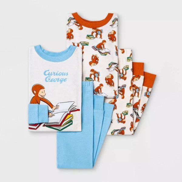 Baby Boys' 4pc Curious George Pajama Set - Blue