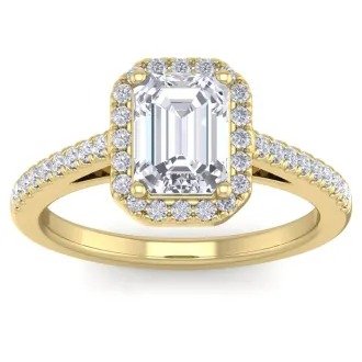 2 Carat Emerald Cut Halo Diamond Engagement Ring In 14K Yellow Gold