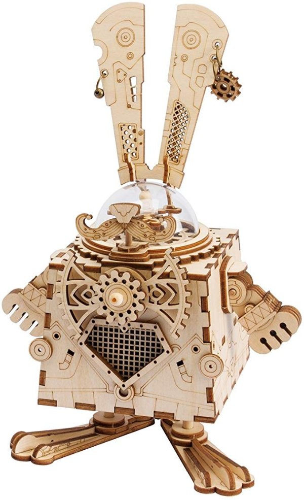 3D Laser Cut Wooden Puzzle Music Box Kit DIY Robot Toy RoboBunny Craft Kit