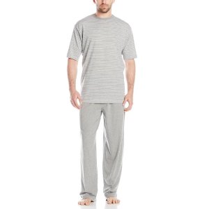 Hanes Men's Striped Crew T-Shirt and Knit Pant Sleep Set