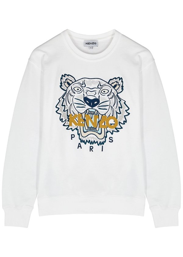 White tiger-embroidered cotton sweatshirt