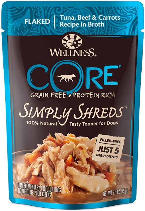 Wellness CORE Simply Shreds Natural Grain Free Tuna, Beef & Carrots Wet Dog Food Topper