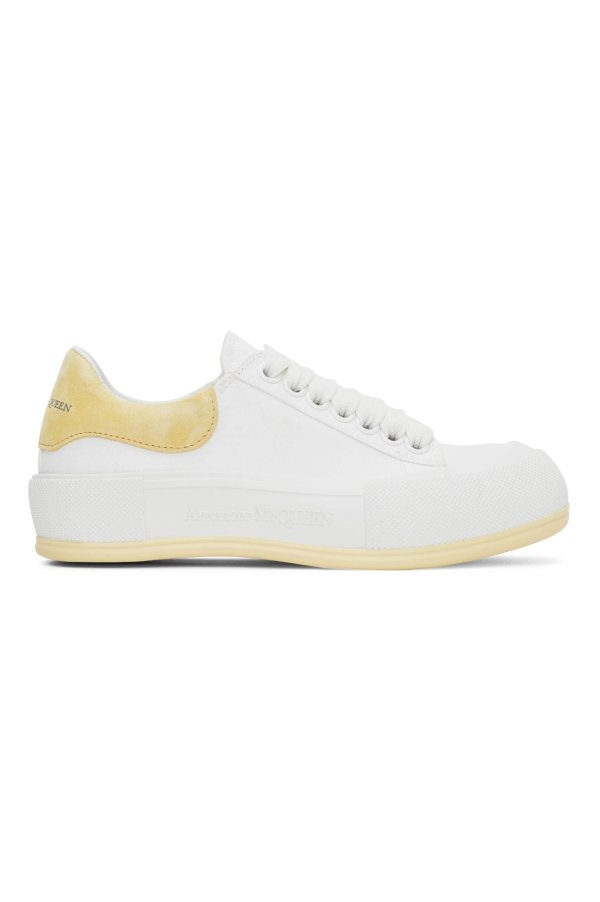 White & Yellow Plimsoll Sneakers