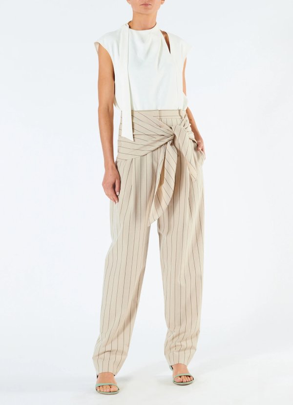Tropical Wool Sculpted Pant with Removable Tie