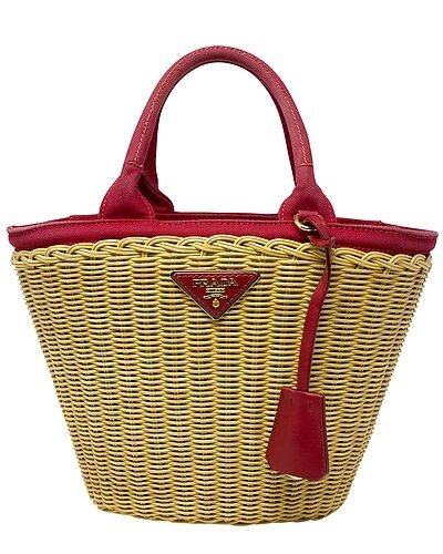Limited Edition Beige & Red Wicker Structured Tote (Authentic Pre-Owned)