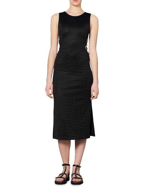 Magda Jacquard Button-Embellished Cut-Out Dress