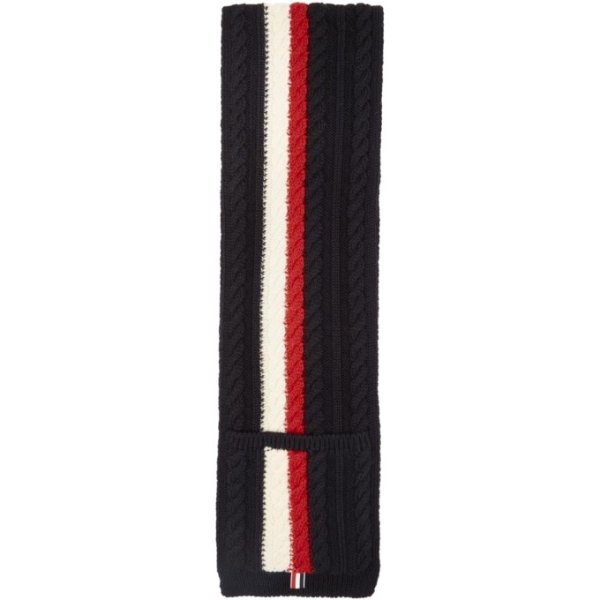 - SSENSE Exclusive Navy Wool Aran Cable Pocket Scarf