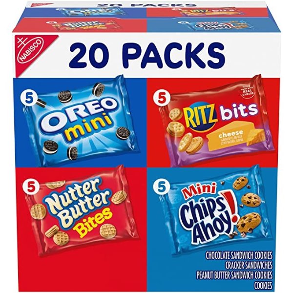 Classic Mix Variety Pack, OREO Mini, CHIPS AHOY! Mini, Nutter Butter Bites, RITZ Bits Cheese, 20 - 1 oz Snack Packs (Packaging May Vary)
