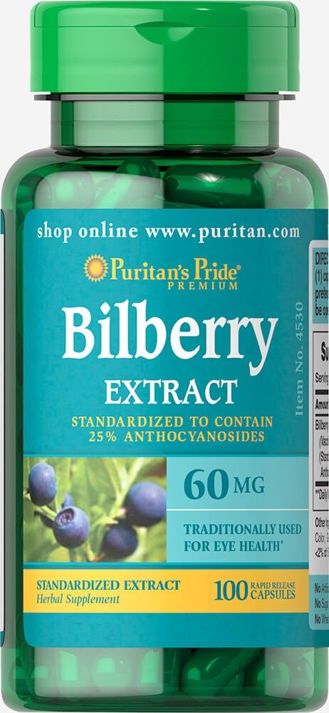 Bilberry Extract 60 mg Standardized 100 Capsules | Puritan's Pride