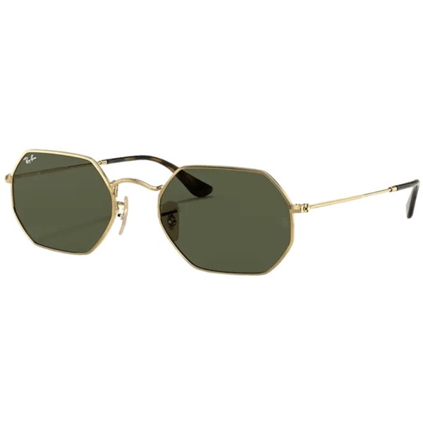 Gold Octagonal Metal Green Unisex Sunglasses RB3556N 001 53