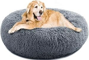 YOJOGEE Calming Donut Dog Bed for Large Medium Dogs, Fluffy Anti Anxiety XXl Dog Beds Extra Large Washable Puppy Bed Non-Slip Plush Cuddler Warming Round Faux Fur Pet Bed