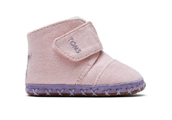 Pink Microsuede Star Applique Tiny TOMS Cuna Crib Shoes