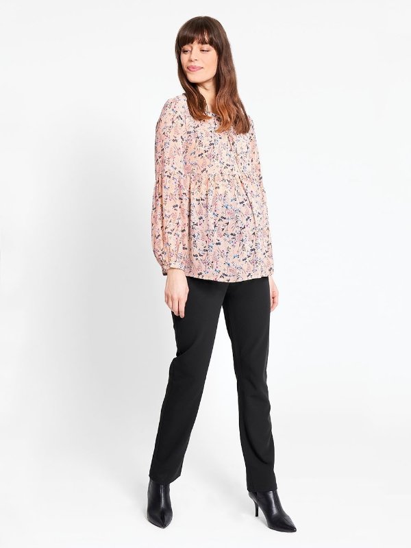 Pink Ditsy Tie Neck Maternity Blouse