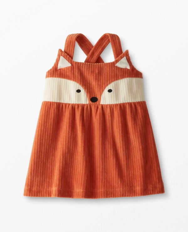 Baby Fox Jumper Dress In Ribbed Velour