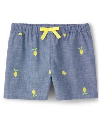 Girls Embroidered Lemon Chambray Woven Shorts - Citrus & Sunshine | Gymboree - CITRUS CHAMBRAY