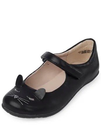 Girls Uniform Embroidered Cat Shoes | The Children's Place - BLACK