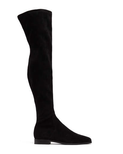 IRMA - ROUND TOE FLAT HIGH BOOTS BLACK KID SUEDE